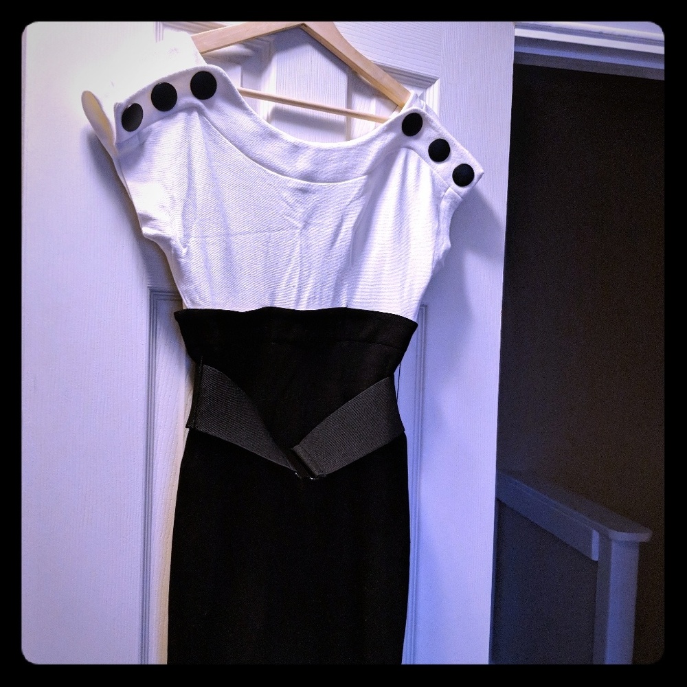 Yoana Baraschi little black and white dress